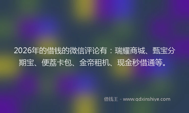 2026年的借钱的微信评论有：瑞耀商城、甄宝分期宝、便荔卡包、金帝租机、现金秒借通等。
