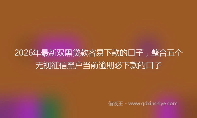 2026年最新双黑贷款容易下款的口子，整合五个无视征信黑户当前逾期必下款的口子