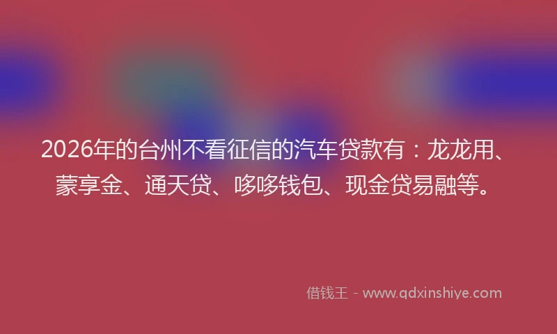 2026年的台州不看征信的汽车贷款有：龙龙用、蒙享金、通天贷、哆哆钱包、现金贷易融等。