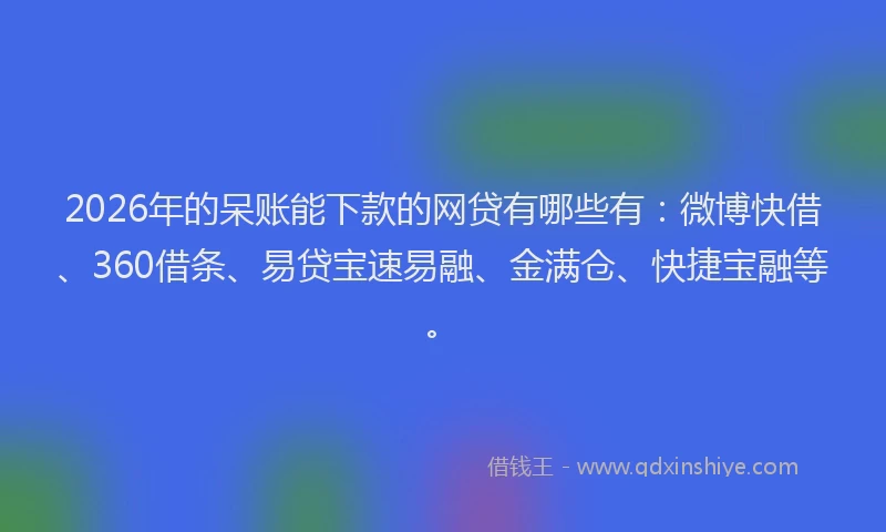 2026年的呆账能下款的网贷有哪些有：微博快借、360借条、易贷宝速易融、金满仓、快捷宝融等。
