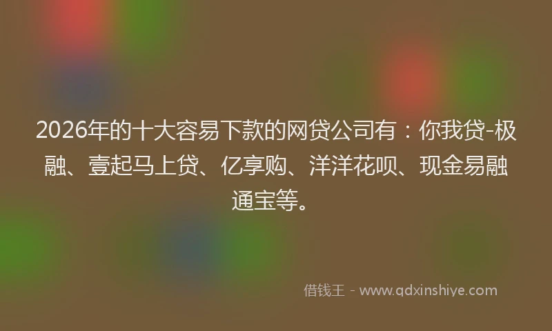 2026年的十大容易下款的网贷公司有:你我贷-极融、壹起马上贷、亿享购、洋洋花呗、现金易融通宝等。