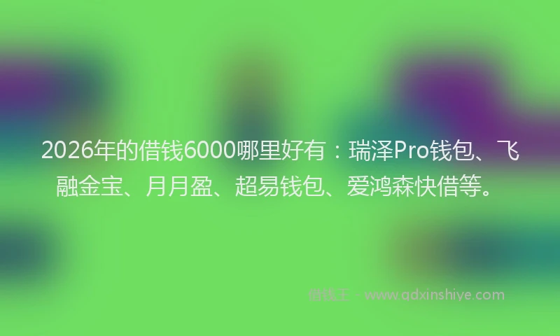 2026年的借钱6000哪里好有:瑞泽Pro钱包、飞融金宝、月月盈、超易钱包、爱鸿森快借等。