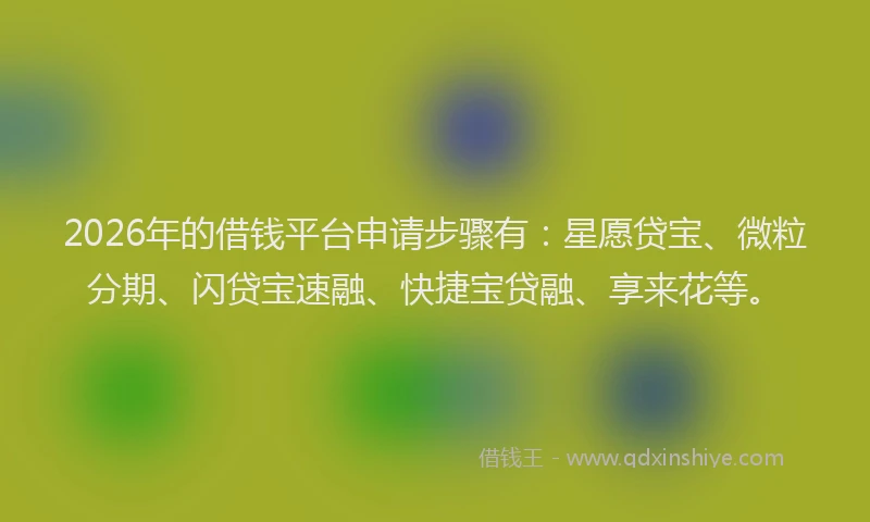 2026年的借钱平台申请步骤有：星愿贷宝、微粒分期、闪贷宝速融、快捷宝贷融、享来花等。