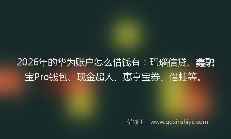 2026年的华为账户怎么借钱有：玛瑙信贷、鑫融宝Pro钱包、现金超人、惠享宝券、借蛙等。