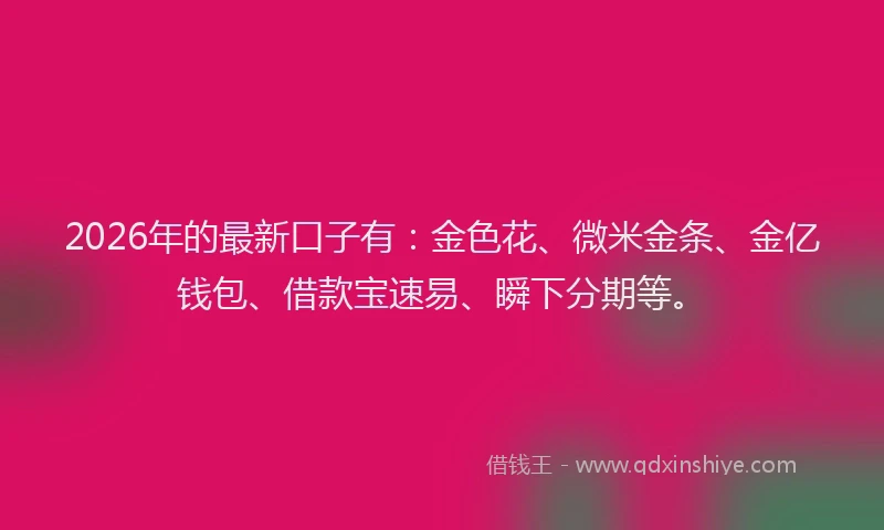 2026年的最新口子有:金色花、微米金条、金亿钱包、借款宝速易、瞬下分期等。