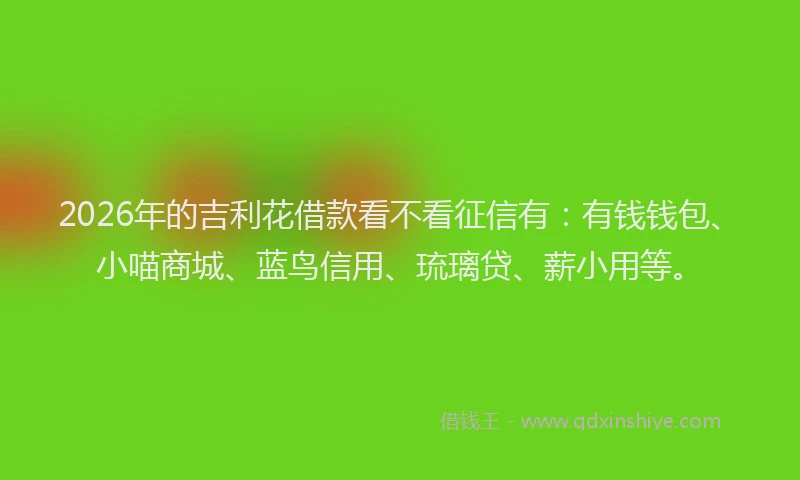 2026年的吉利花借款看不看征信有:有钱钱包、小喵商城、蓝鸟信用、琉璃贷、薪小用等。