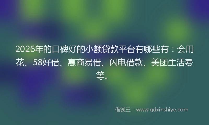 2026年的口碑好的小额贷款平台有哪些有:会用花、58好借、惠商易借、闪电借款、美团生活费等。