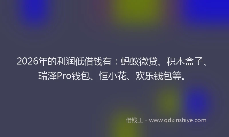 2026年的利润低借钱有:蚂蚁微贷、积木盒子、瑞泽Pro钱包、恒小花、欢乐钱包等。