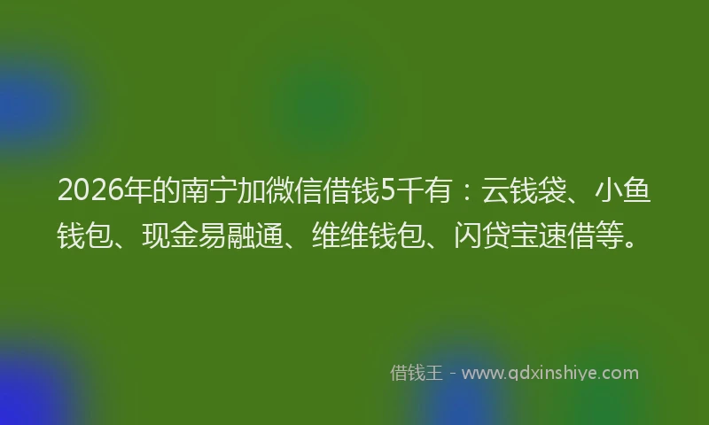 2026年的南宁加微信借钱5千有:云钱袋、小鱼钱包、现金易融通、维维钱包、闪贷宝速借等。