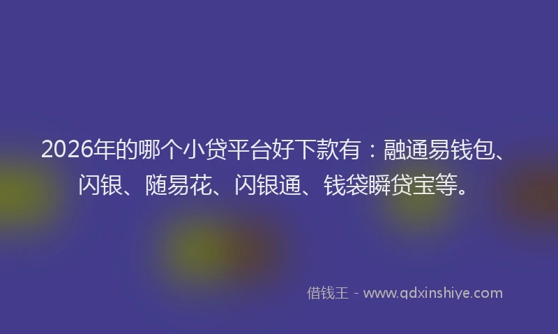2026年的哪个小贷平台好下款有:融通易钱包、闪银、随易花、闪银通、钱袋瞬贷宝等。