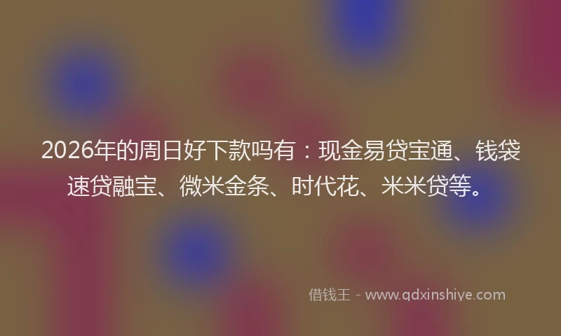2026年的周日好下款吗有：现金易贷宝通、钱袋速贷融宝、微米金条、时代花、米米贷等。