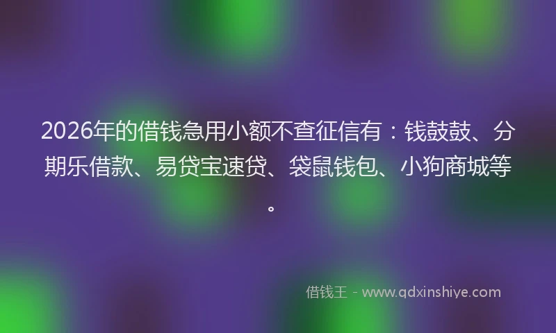 2026年的借钱急用小额不查征信有：钱鼓鼓、分期乐借款、易贷宝速贷、袋鼠钱包、小狗商城等。
