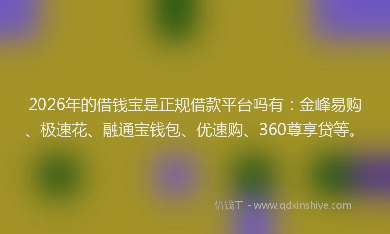 2026年的借钱宝是正规借款平台吗有：金峰易购、极速花、融通宝钱包、优速购、360尊享贷等。