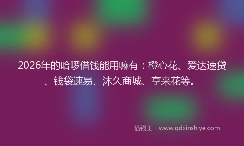 2026年的哈啰借钱能用嘛有:橙心花、爱达速贷、钱袋速易、沐久商城、享来花等。