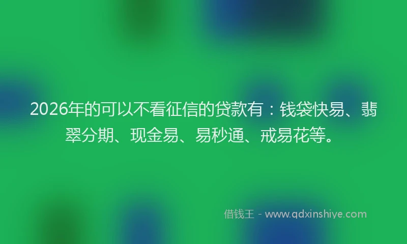 2026年的可以不看征信的贷款有：钱袋快易、翡翠分期、现金易、易秒通、戒易花等。