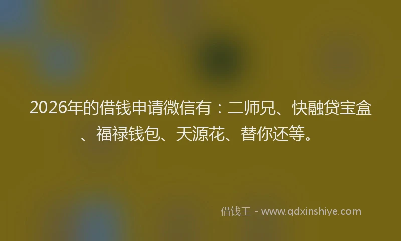 2026年的借钱申请微信有：二师兄、快融贷宝盒、福禄钱包、天源花、替你还等。