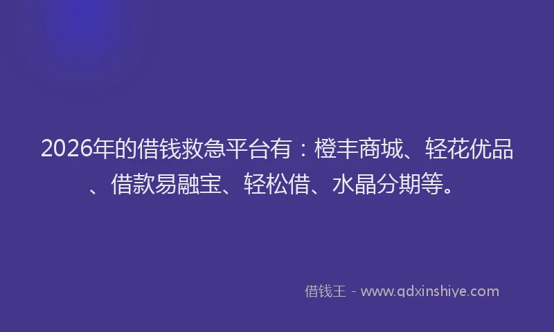 2026年的借钱救急平台有:橙丰商城、轻花优品、借款易融宝、轻松借、水晶分期等。
