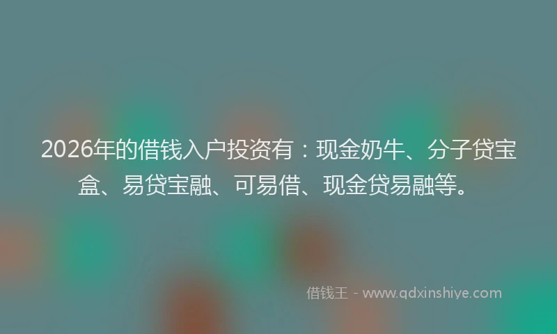2026年的借钱入户投资有:现金奶牛、分子贷宝盒、易贷宝融、可易借、现金贷易融等。