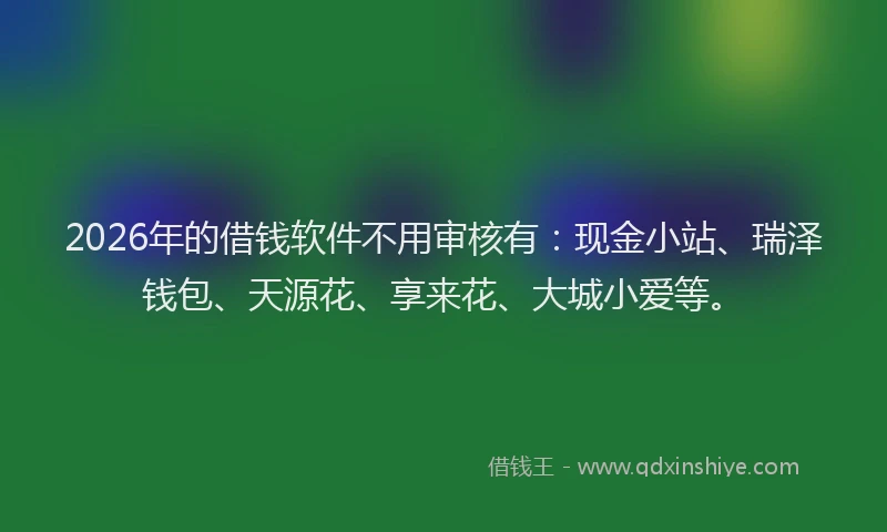 2026年的借钱软件不用审核有：现金小站、瑞泽钱包、天源花、享来花、大城小爱等。
