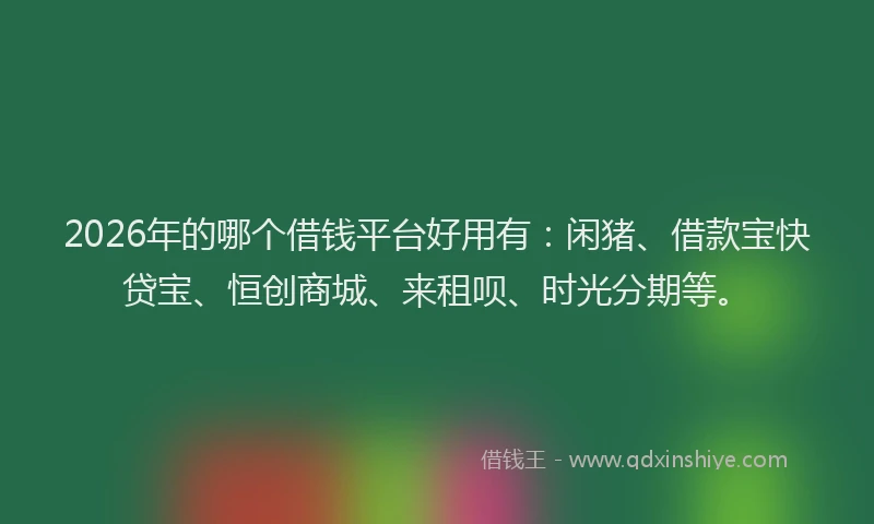 2026年的哪个借钱平台好用有：闲猪、借款宝快贷宝、恒创商城、来租呗、时光分期等。