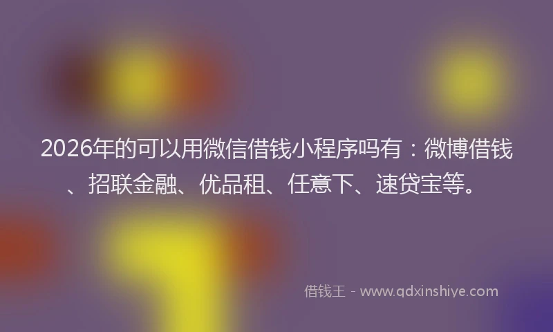 2026年的可以用微信借钱小程序吗有：微博借钱、招联金融、优品租、任意下、速贷宝等。