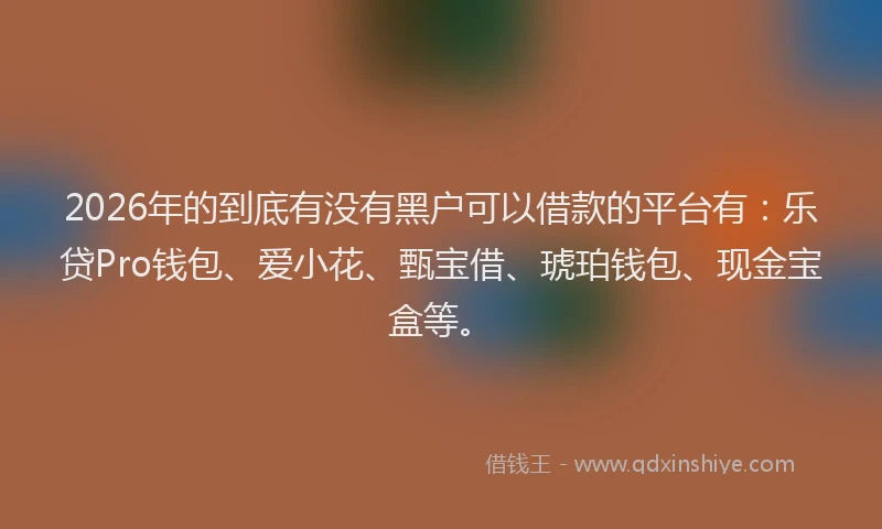2026年的到底有没有黑户可以借款的平台有：乐贷Pro钱包、爱小花、甄宝借、琥珀钱包、现金宝盒等。