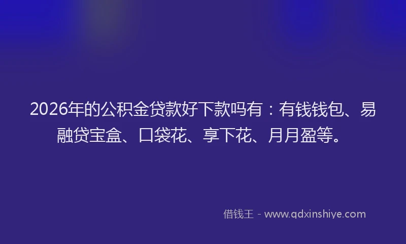 2026年的公积金贷款好下款吗有:有钱钱包、易融贷宝盒、口袋花、享下花、月月盈等。