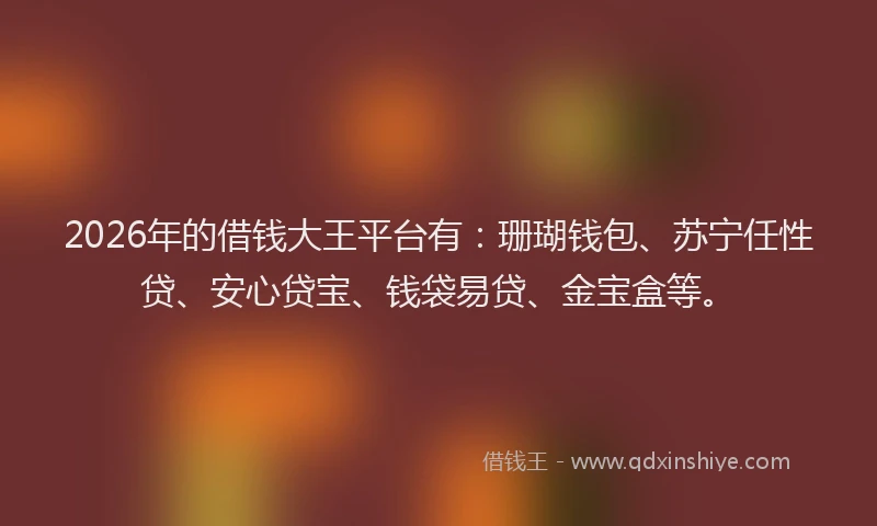 2026年的借钱大王平台有:珊瑚钱包、苏宁任性贷、安心贷宝、钱袋易贷、金宝盒等。