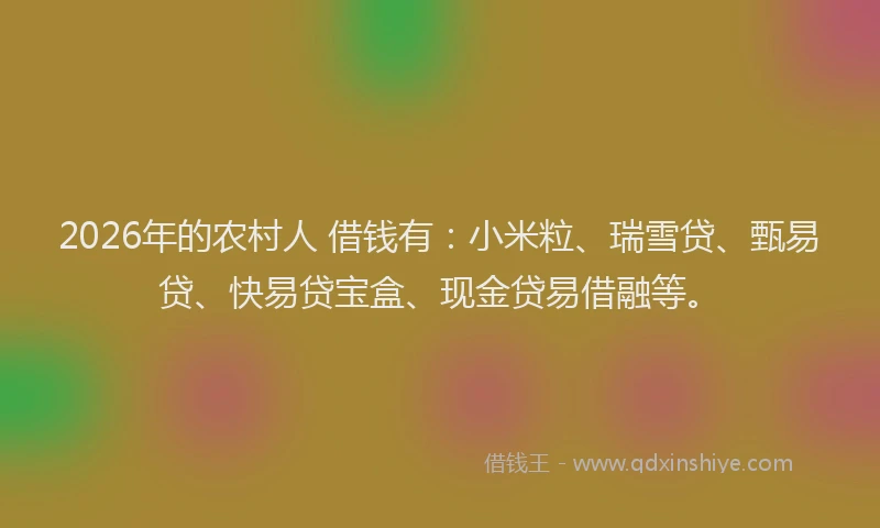 2026年的农村人 借钱有：小米粒、瑞雪贷、甄易贷、快易贷宝盒、现金贷易借融等。