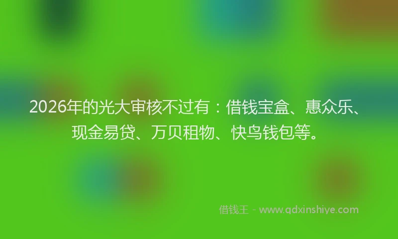 2026年的光大审核不过有：借钱宝盒、惠众乐、现金易贷、万贝租物、快鸟钱包等。