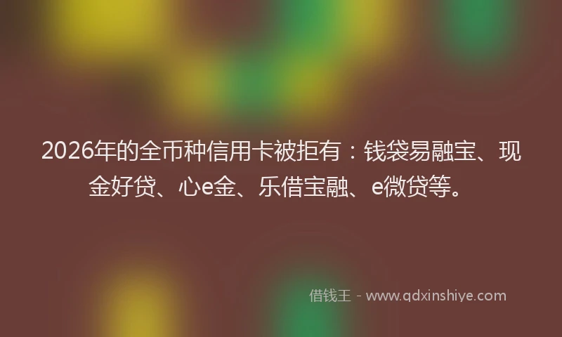 2026年的全币种信用卡被拒有:钱袋易融宝、现金好贷、心e金、乐借宝融、e微贷等。