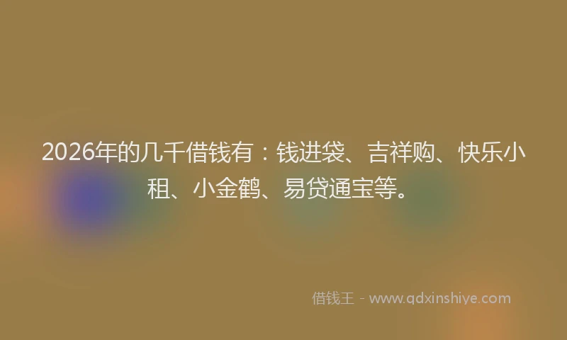 2026年的几千借钱有：钱进袋、吉祥购、快乐小租、小金鹤、易贷通宝等。
