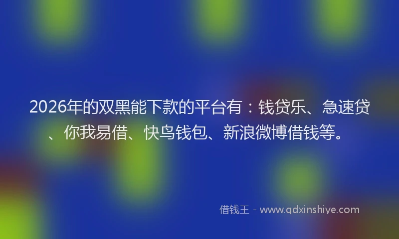 2026年的双黑能下款的平台有：钱贷乐、急速贷、你我易借、快鸟钱包、新浪微博借钱等。