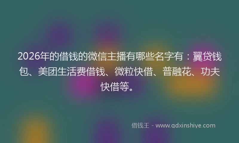 2026年的借钱的微信主播有哪些名字有：翼贷钱包、美团生活费借钱、微粒快借、普融花、功夫快借等。