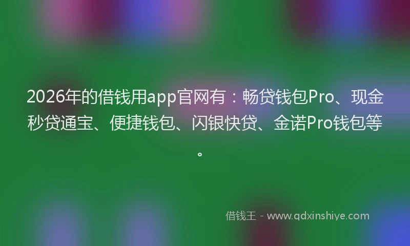 2026年的借钱用app官网有:畅贷钱包Pro、现金秒贷通宝、便捷钱包、闪银快贷、金诺Pro钱包等。