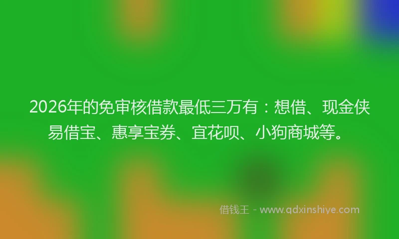 2026年的免审核借款最低三万有：想借、现金侠易借宝、惠享宝券、宜花呗、小狗商城等。