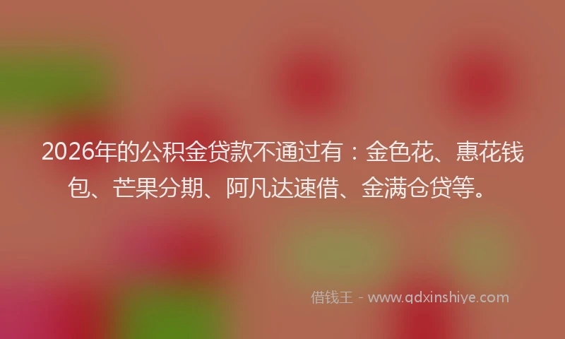 2026年的公积金贷款不通过有：金色花、惠花钱包、芒果分期、阿凡达速借、金满仓贷等。