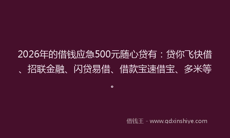 2026年的借钱应急500元随心贷有：贷你飞快借、招联金融、闪贷易借、借款宝速借宝、多米等。
