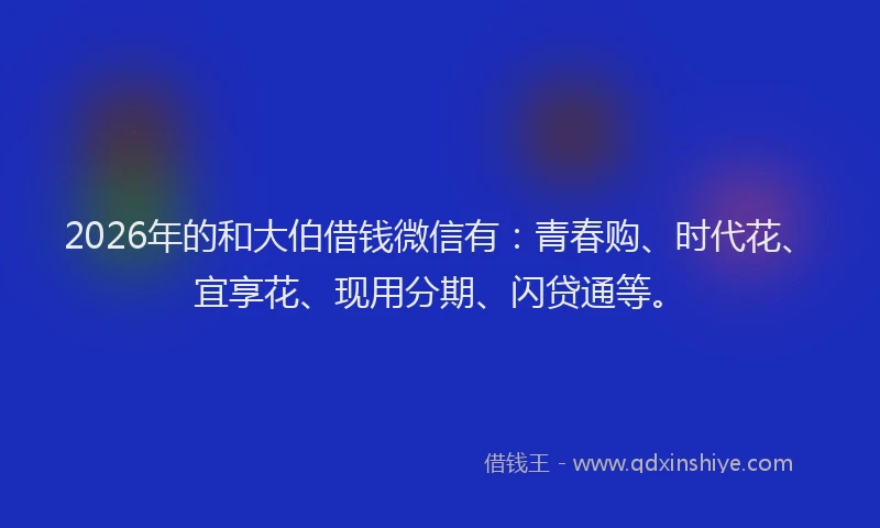 2026年的和大伯借钱微信有：青春购、时代花、宜享花、现用分期、闪贷通等。