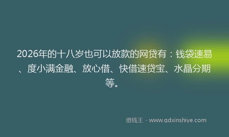 2026年的十八岁也可以放款的网贷有:钱袋速易、度小满金融、放心借、快借速贷宝、水晶分期等。