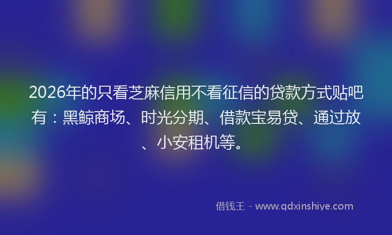 2026年的只看芝麻信用不看征信的贷款方式贴吧有:黑鲸商场、时光分期、借款宝易贷、通过放、小安租机等。
