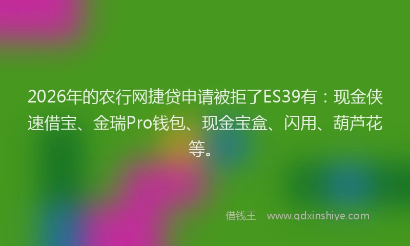 2026年的农行网捷贷申请被拒了ES39有:现金侠速借宝、金瑞Pro钱包、现金宝盒、闪用、葫芦花等。