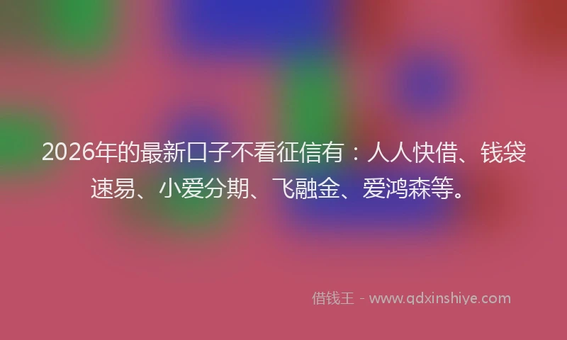 2026年的最新口子不看征信有：人人快借、钱袋速易、小爱分期、飞融金、爱鸿森等。