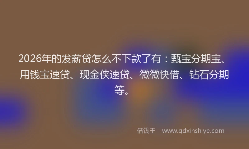 2026年的发薪贷怎么不下款了有：甄宝分期宝、用钱宝速贷、现金侠速贷、微微快借、钻石分期等。