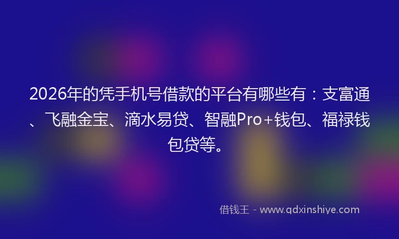 2026年的凭手机号借款的平台有哪些有:支富通、飞融金宝、滴水易贷、智融Pro+钱包、福禄钱包贷等。