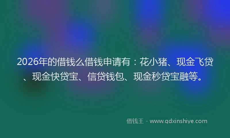 2026年的借钱么借钱申请有:花小猪、现金飞贷、现金快贷宝、信贷钱包、现金秒贷宝融等。