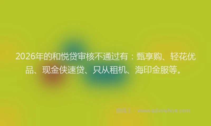 2026年的和悦贷审核不通过有：甄享购、轻花优品、现金侠速贷、只从租机、海印金服等。