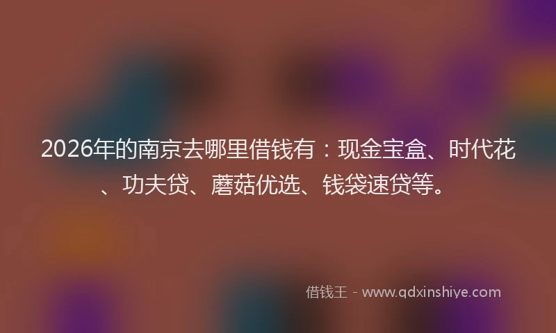 2026年的南京去哪里借钱有：现金宝盒、时代花、功夫贷、蘑菇优选、钱袋速贷等。