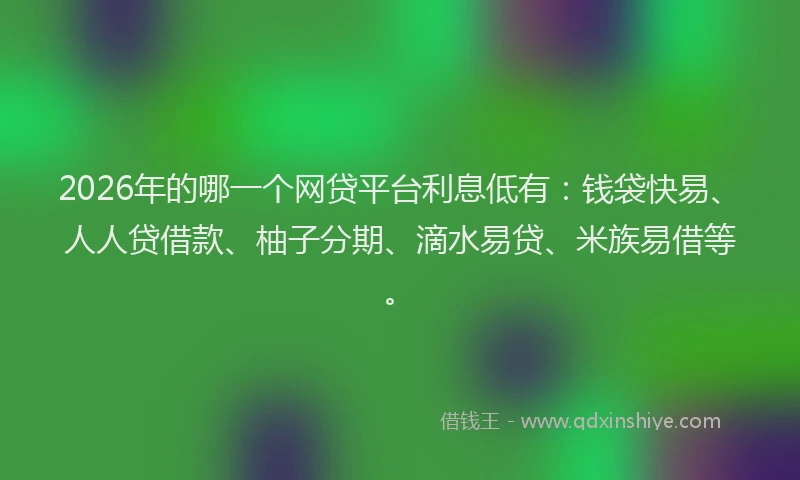 2026年的哪一个网贷平台利息低有：钱袋快易、人人贷借款、柚子分期、滴水易贷、米族易借等。