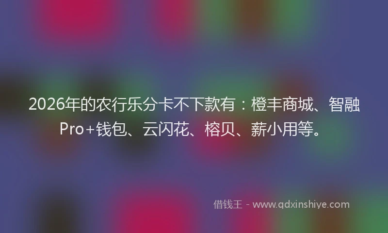 2026年的农行乐分卡不下款有：橙丰商城、智融Pro+钱包、云闪花、榕贝、薪小用等。